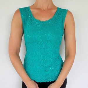 Vintage Turquoise Lace Tank Top